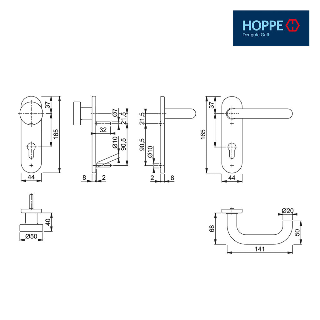 HOPPE Wechsel Garnitur Knopf Griff Paris