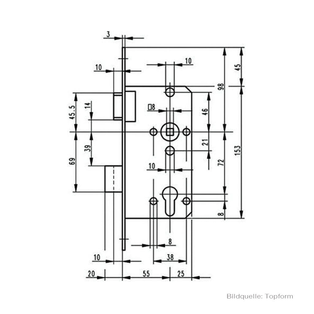 Topform Einsteckschloss mit Metallfalle