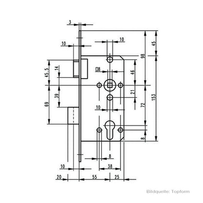 Topform Einsteckschloss mit Metallfalle