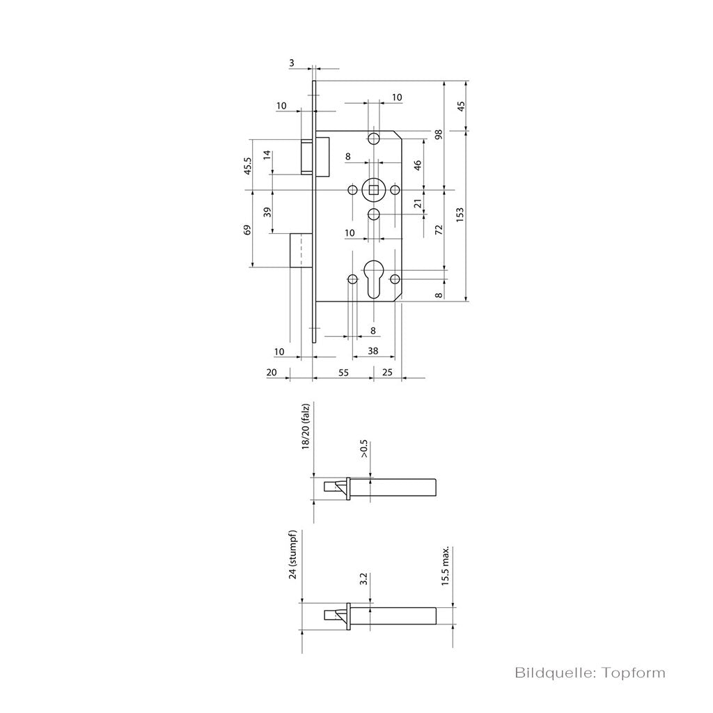 Topform Zimmertür-Einsteckschloss